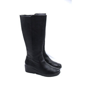 Clarks Tallara Riding Boots Womens 9.5 M Black Leather Tall 16" Side Zip Wedge